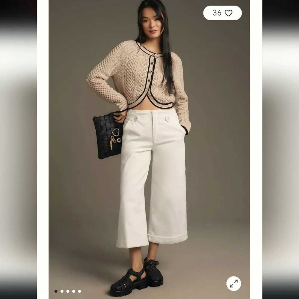 Maeve Cropped Ex High-Rise Wide-Leg Jeans In White Size 31 - Picture 1 of 8